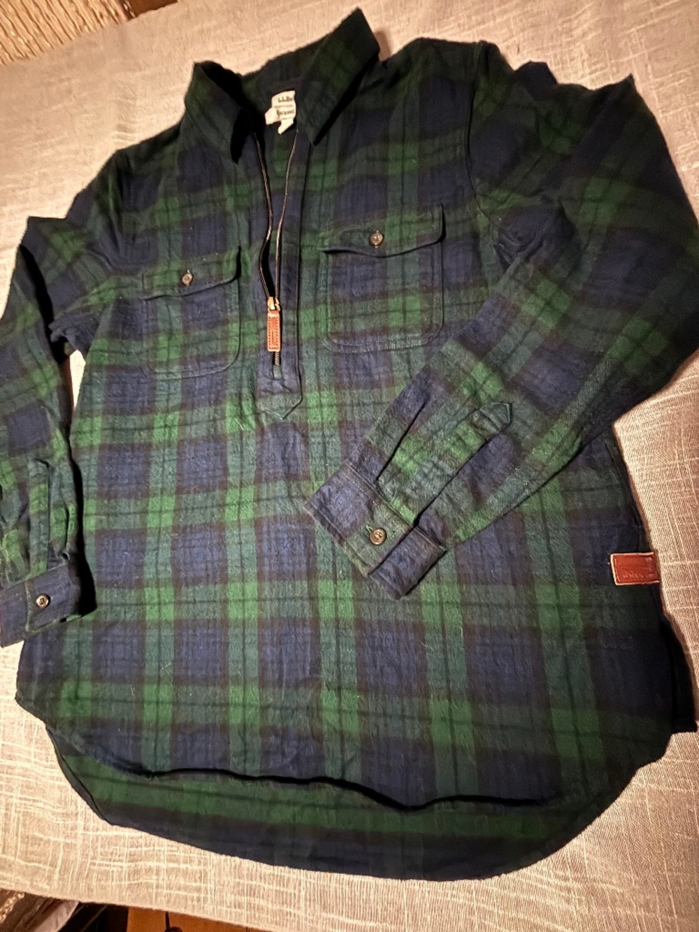 L.L. Bean Women's Small Plaid Flannel Quarter-Zip Pullover Shirt – Green/Navy